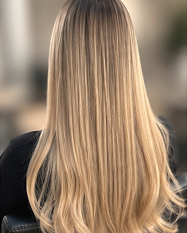 Lang blond med naturlig rodovergang