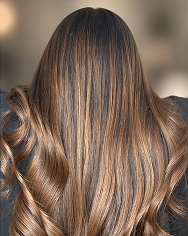 Varm brunette-balayage med krøller